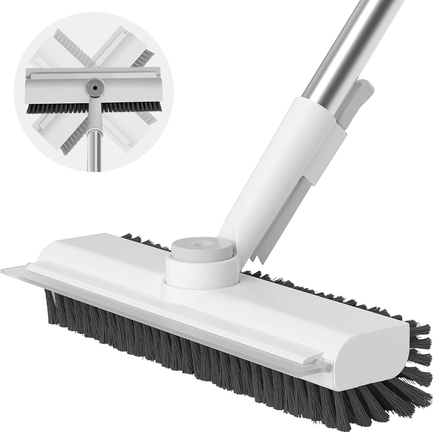 AIR U+ Floor Scrub Brush with Long Handle, 3-in-1 Rotating Head & Squeegee