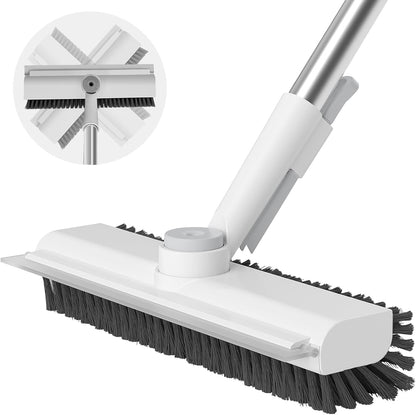 AIR U+ Floor Scrub Brush with Long Handle, 3-in-1 Rotating Head & Squeegee