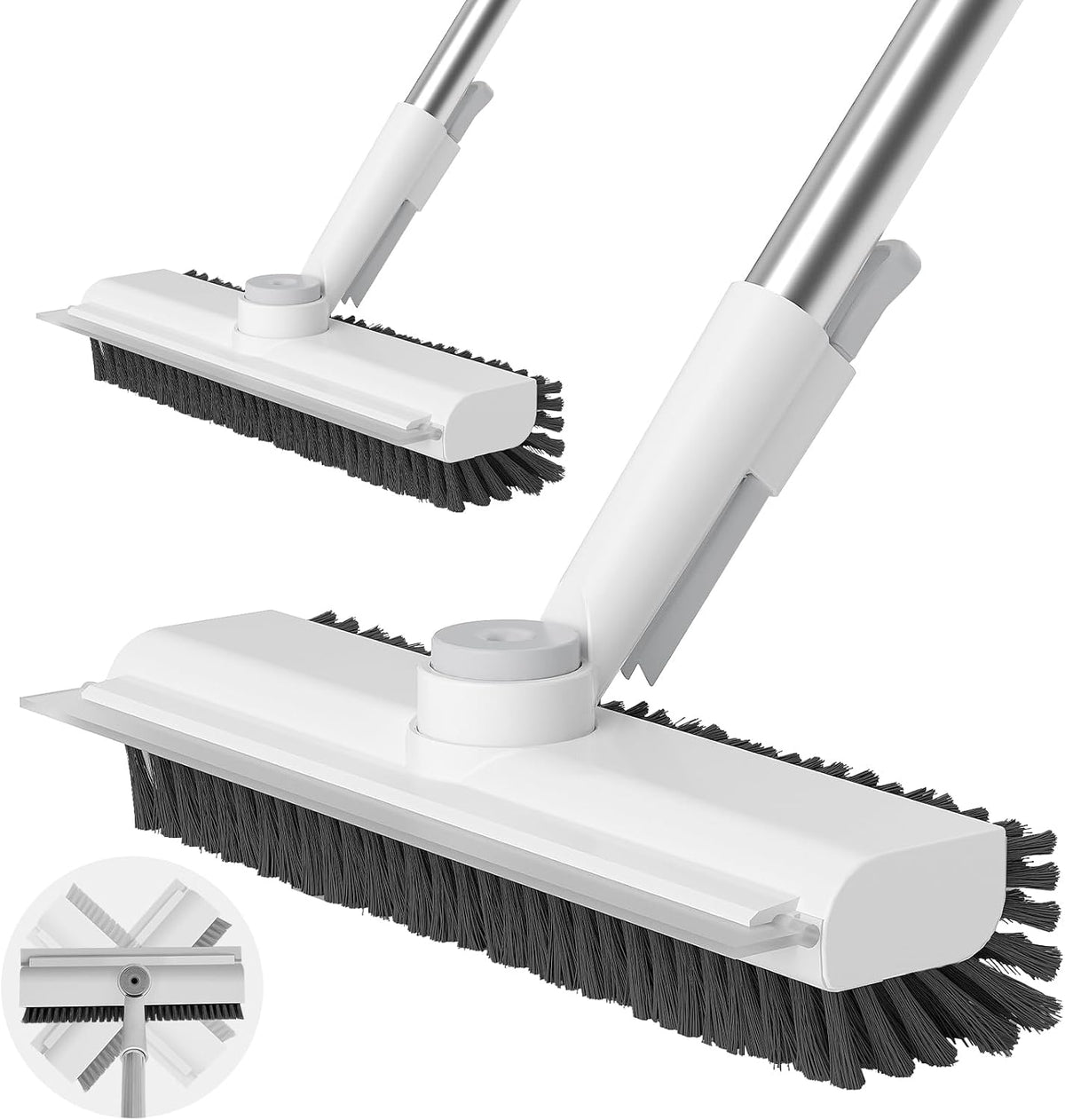 AIR U+ Floor Scrub Brush with Long Handle, 3-in-1 Rotating Head & Squeegee