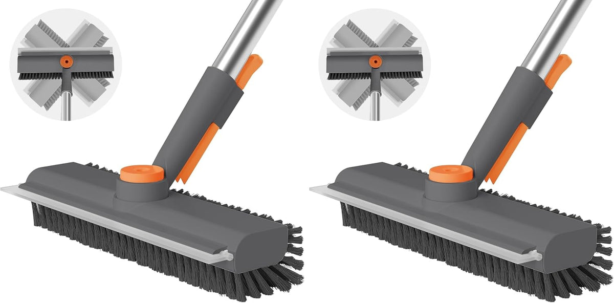 AIR U+ Floor Scrub Brush with Long Handle, 3-in-1 Rotating Head & Squeegee