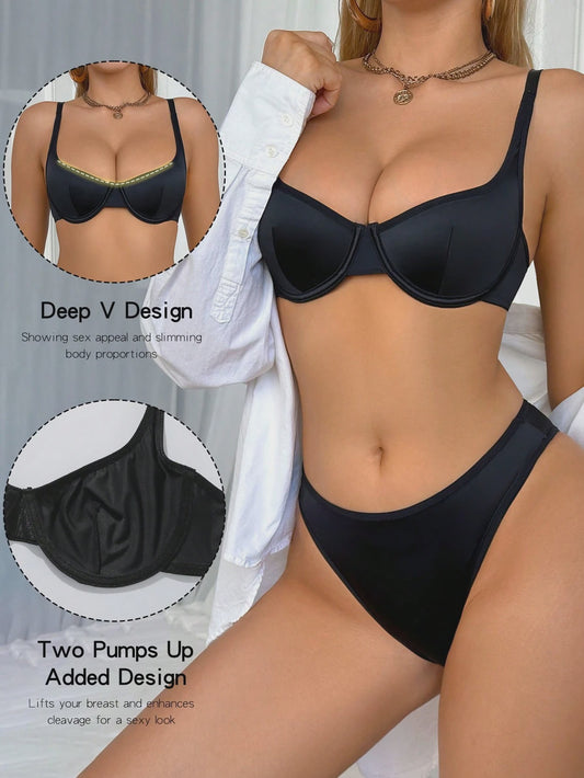 💞2pcs Underwire Bra And Triangle Panty Lingerie Set