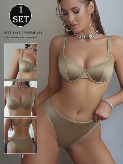 💞2pcs Underwire Bra And Triangle Panty Lingerie Set