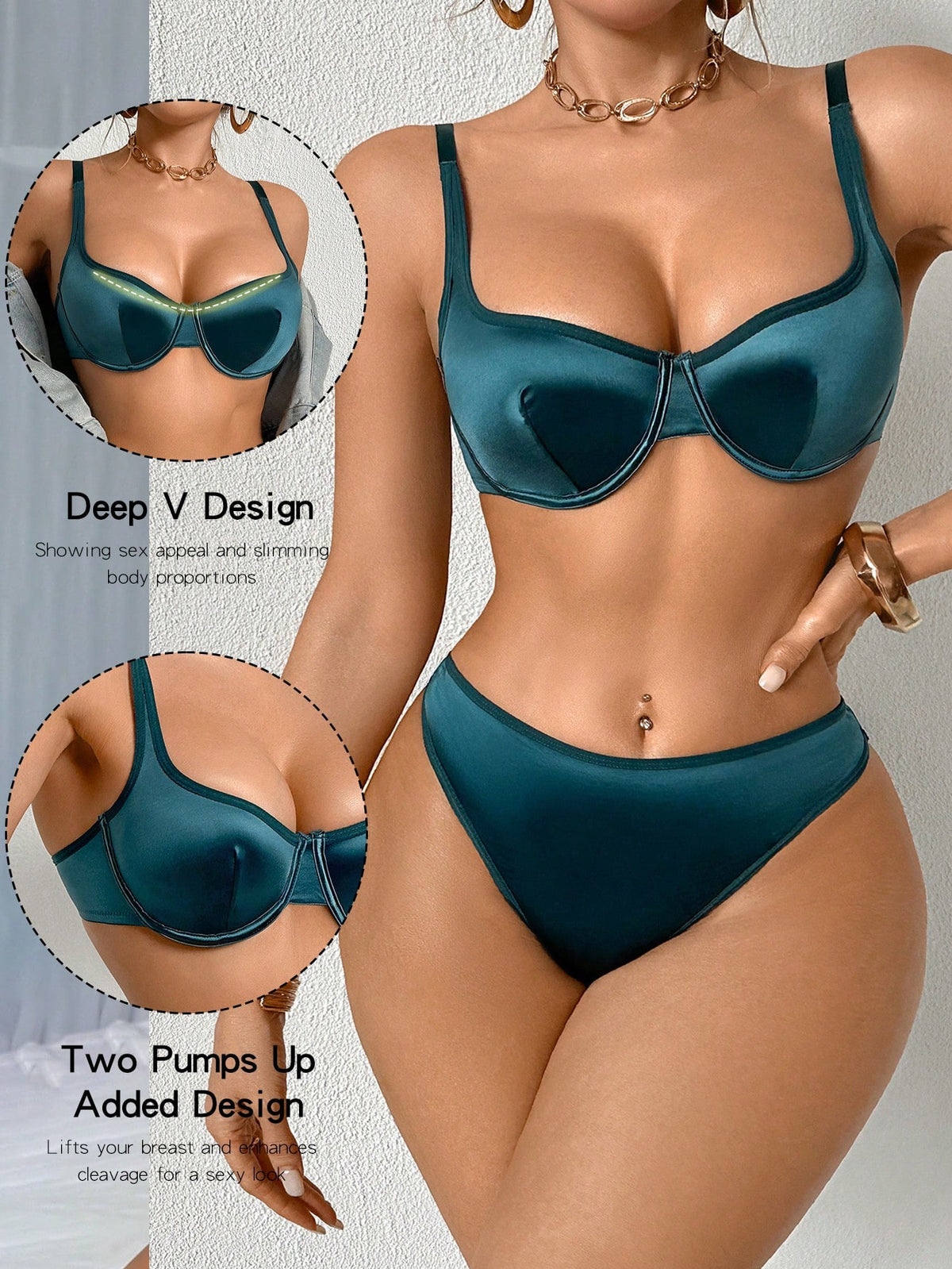 💞2pcs Underwire Bra And Triangle Panty Lingerie Set