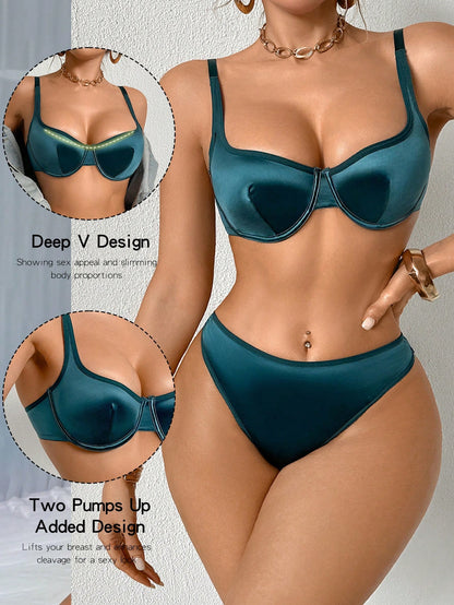 💞2pcs Underwire Bra And Triangle Panty Lingerie Set