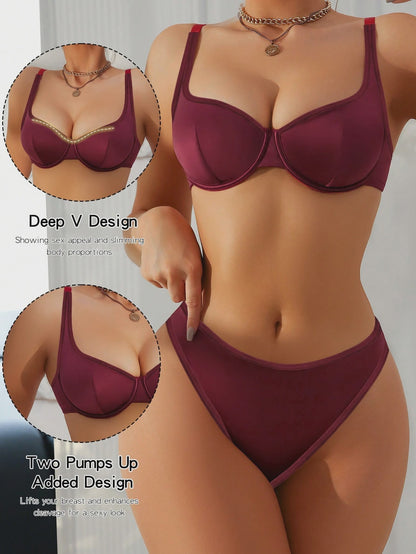 💞2pcs Underwire Bra And Triangle Panty Lingerie Set
