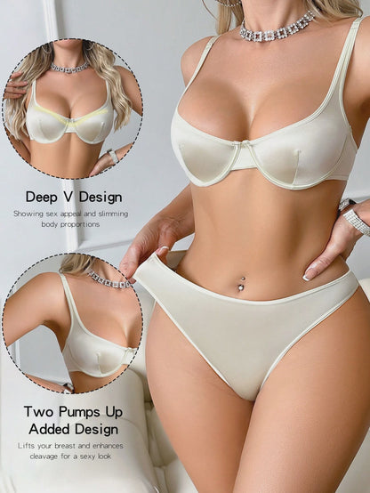 💞2pcs Underwire Bra And Triangle Panty Lingerie Set