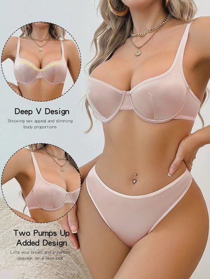 💞2pcs Underwire Bra And Triangle Panty Lingerie Set