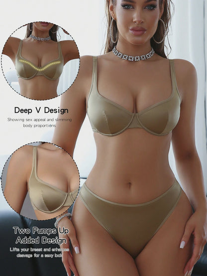 💞2pcs Underwire Bra And Triangle Panty Lingerie Set